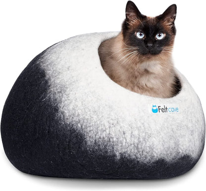 Medium Cat Cave Bed | Black & White | Cute and Cozy Cat Cave Handcrafted Merino Wool | Hideaway for Indoor Cats | Warming Nest for Kitty | Washable Wool Fabric - Gift for Pets - pet needs726084634749Medium Cat Cave Bed | Black & White | Cute and Cozy Cat Cave Handcrafted Merino Wool | Hideaway for Indoor Cats | Warming Nest for Kitty | Washable Wool Fabric - Gift for Petspet needs
