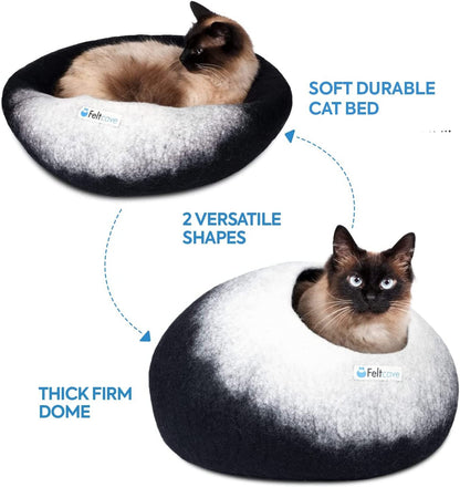 Medium Cat Cave Bed | Black & White | Cute and Cozy Cat Cave Handcrafted Merino Wool | Hideaway for Indoor Cats | Warming Nest for Kitty | Washable Wool Fabric - Gift for Pets - pet needs726084634749Medium Cat Cave Bed | Black & White | Cute and Cozy Cat Cave Handcrafted Merino Wool | Hideaway for Indoor Cats | Warming Nest for Kitty | Washable Wool Fabric - Gift for Petspet needs