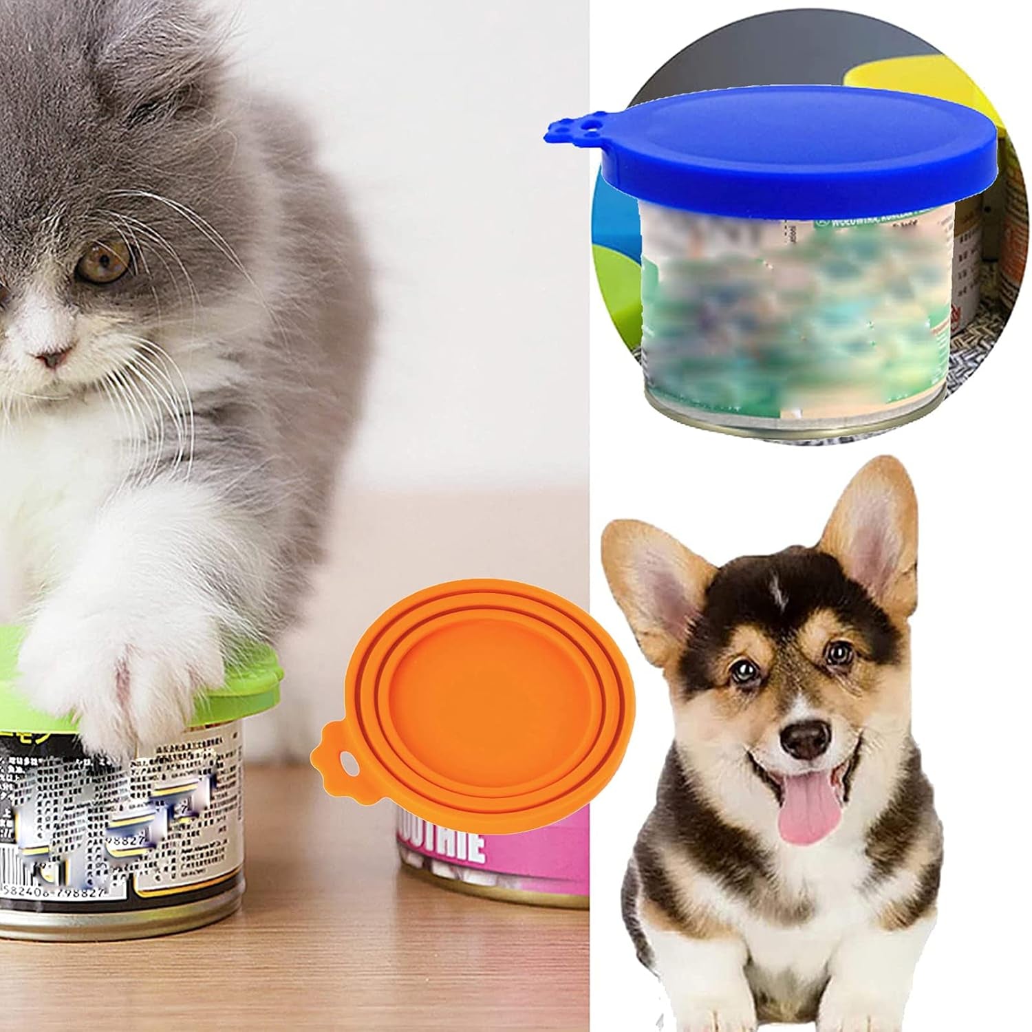 Pet Food Can Cover Silicone Can Lids for Dog and Cat Food, Pet Food Lids, Lids for Cans of Pet Food, Universal Size One Fit 3 Standard Size Food Cans (Blue+Orange) - pet needs313026215281Pet Food Can Cover Silicone Can Lids for Dog and Cat Food, Pet Food Lids, Lids for Cans of Pet Food, Universal Size One Fit 3 Standard Size Food Cans (Blue+Orange)pet needs