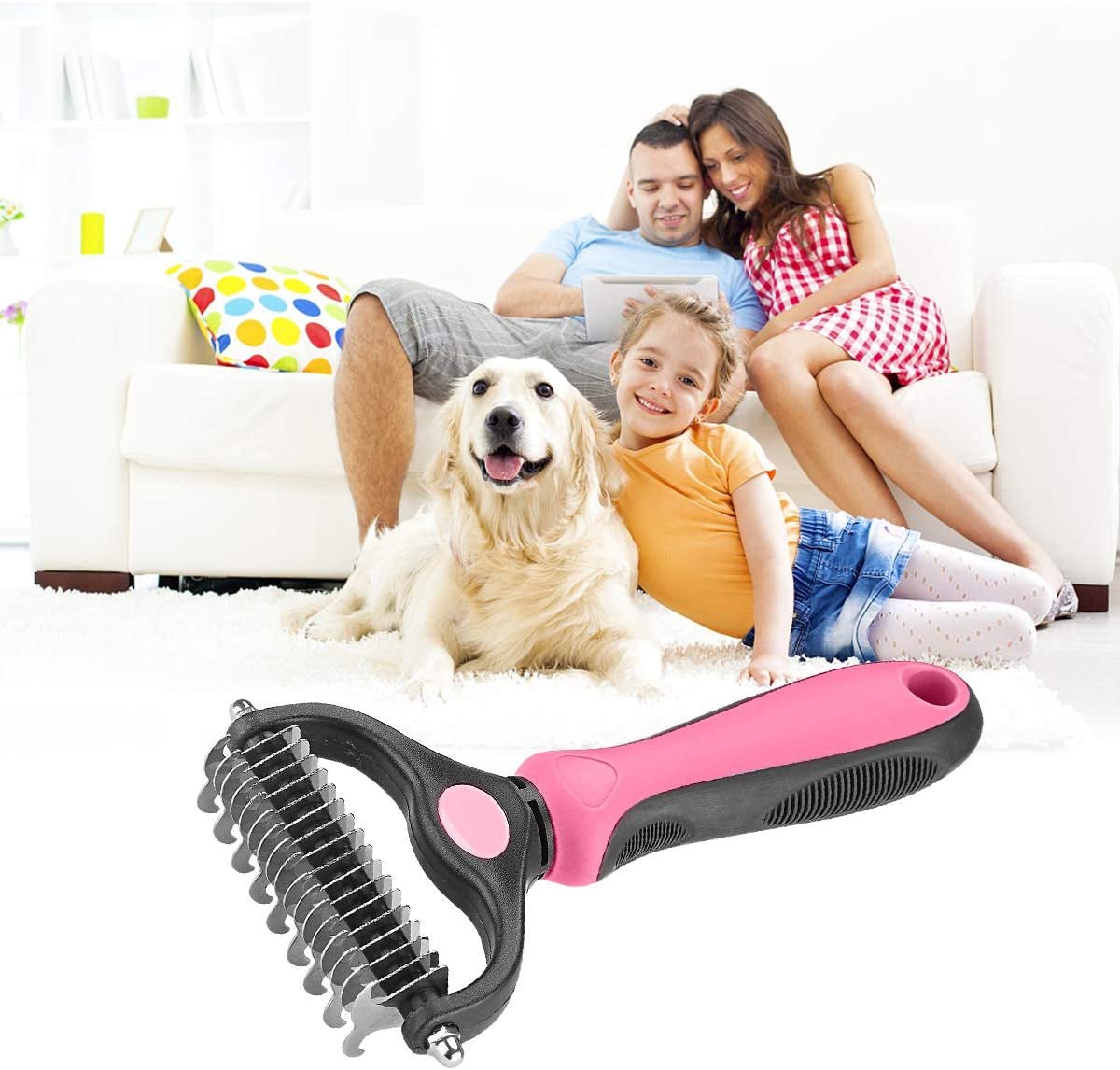 Pet Grooming Tool - 2 Sided Undercoat Rake for Cats and Dogs - Safe Dematting Comb for Easy Mats & Tangles Removing - No More Nasty Shedding and Flying Hair - pet needs313032061070Pet Grooming Tool - 2 Sided Undercoat Rake for Cats and Dogs - Safe Dematting Comb for Easy Mats & Tangles Removing - No More Nasty Shedding and Flying HairPinkOtherOtherpet needs