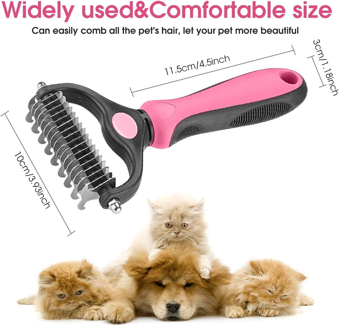 Pet Grooming Tool - 2 Sided Undercoat Rake for Cats and Dogs - Safe Dematting Comb for Easy Mats & Tangles Removing - No More Nasty Shedding and Flying Hair - pet needs313032061070Pet Grooming Tool - 2 Sided Undercoat Rake for Cats and Dogs - Safe Dematting Comb for Easy Mats & Tangles Removing - No More Nasty Shedding and Flying HairPinkOtherOtherpet needs