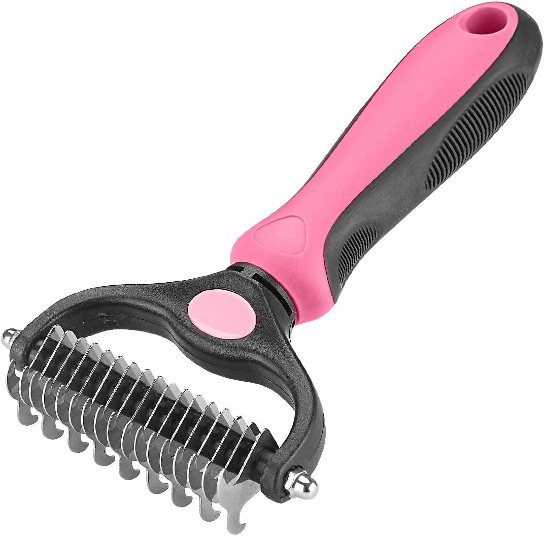 Pet Grooming Tool - 2 Sided Undercoat Rake for Cats and Dogs - Safe Dematting Comb for Easy Mats & Tangles Removing - No More Nasty Shedding and Flying Hair - pet needs313032061070Pet Grooming Tool - 2 Sided Undercoat Rake for Cats and Dogs - Safe Dematting Comb for Easy Mats & Tangles Removing - No More Nasty Shedding and Flying HairPinkOtherOtherpet needs