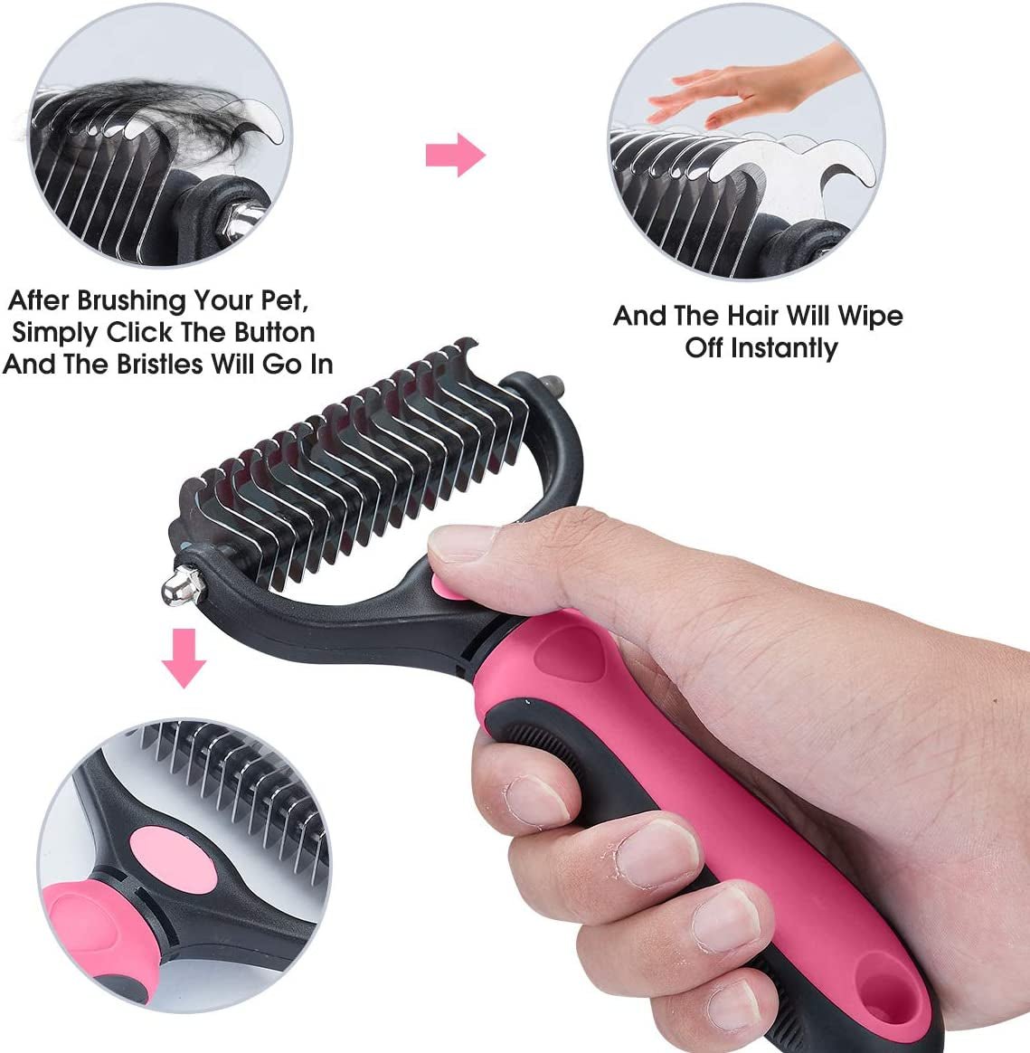 Pet Grooming Tool - 2 Sided Undercoat Rake for Cats and Dogs - Safe Dematting Comb for Easy Mats & Tangles Removing - No More Nasty Shedding and Flying Hair - pet needs313032061070Pet Grooming Tool - 2 Sided Undercoat Rake for Cats and Dogs - Safe Dematting Comb for Easy Mats & Tangles Removing - No More Nasty Shedding and Flying HairPinkOtherOtherpet needs