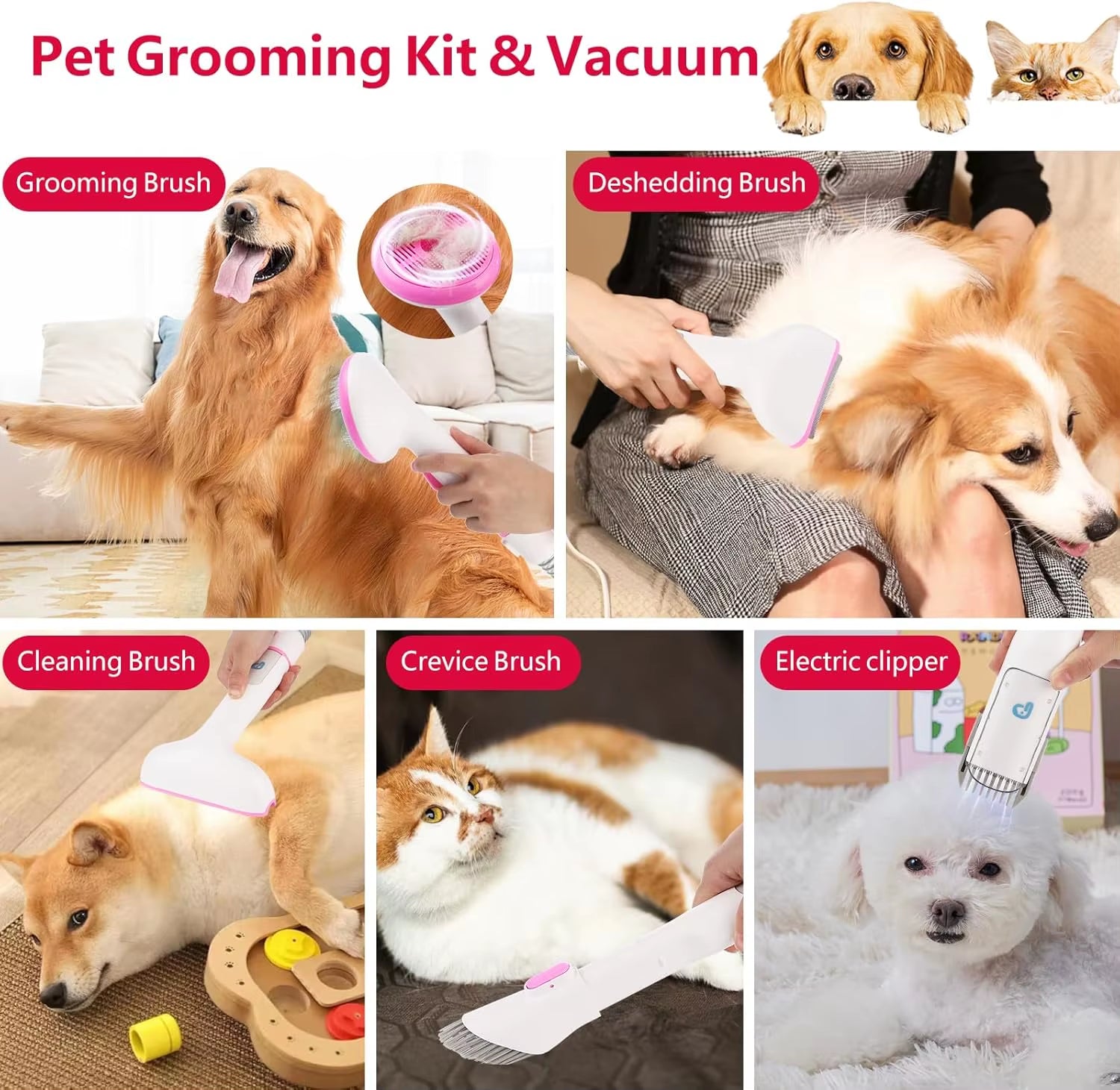 Pet Grooming Vacuum, Dog Hair Vacuum Groomer, Multi - Functional Pet Grooming Kits Dog Hair Vacuum for Dogs, Cats & More - pet needs7445025192164Pet Grooming Vacuum, Dog Hair Vacuum Groomer, Multi - Functional Pet Grooming Kits Dog Hair Vacuum for Dogs, Cats & Morepet needs