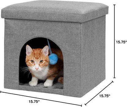 Pet House for Indoor Cats & Small Dogs, Collapsible & Foldable W/ Plush Ball Toy - Living Room Footstool Cat Condo - Stormy Gray, Small - pet needs705353104954Pet House for Indoor Cats & Small Dogs, Collapsible & Foldable W/ Plush Ball Toy - Living Room Footstool Cat Condo - Stormy Gray, Smallpet needs