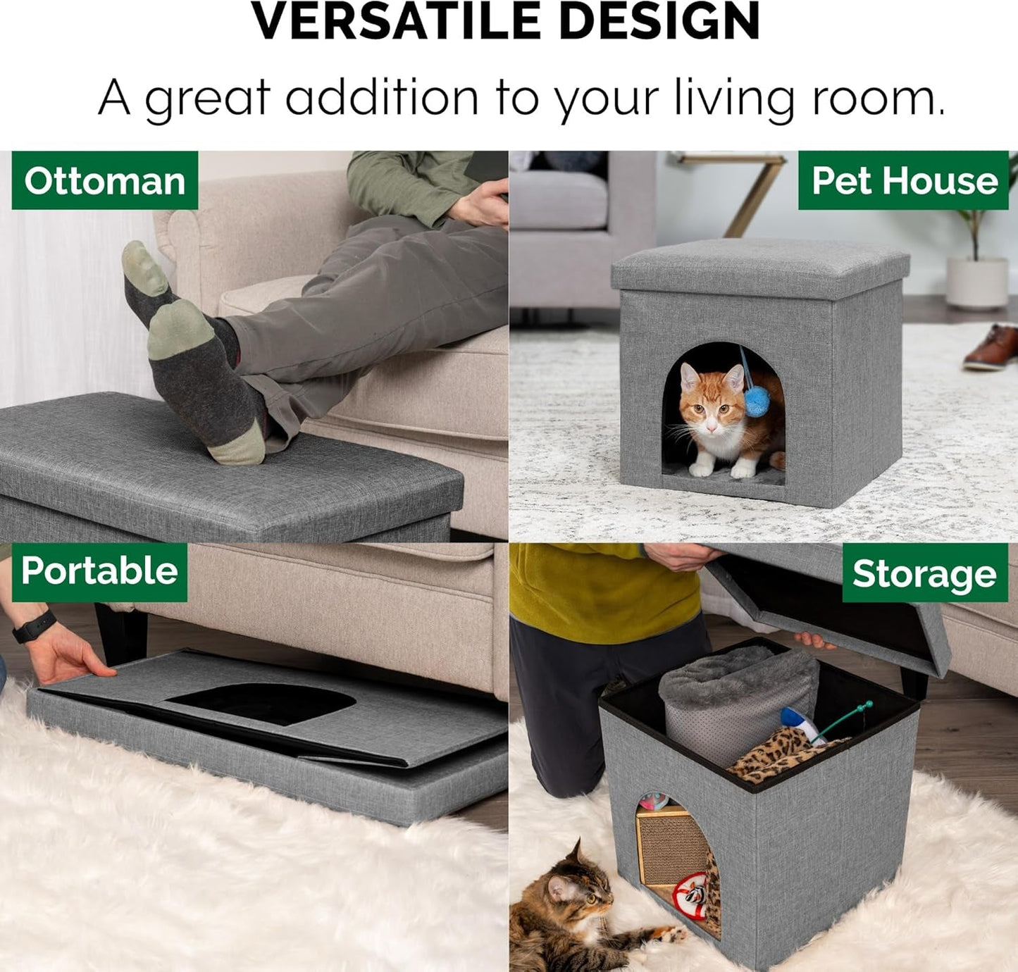 Pet House for Indoor Cats & Small Dogs, Collapsible & Foldable W/ Plush Ball Toy - Living Room Footstool Cat Condo - Stormy Gray, Small - pet needs705353104954Pet House for Indoor Cats & Small Dogs, Collapsible & Foldable W/ Plush Ball Toy - Living Room Footstool Cat Condo - Stormy Gray, Smallpet needs