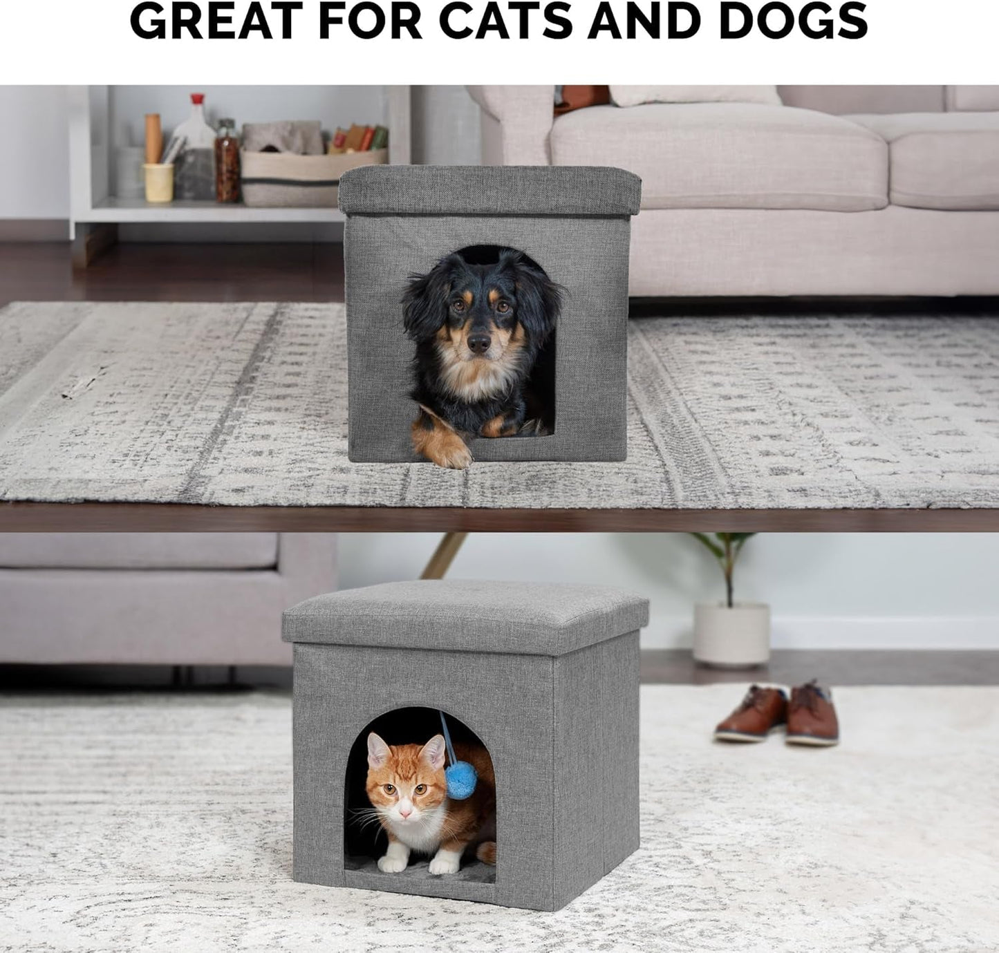 Pet House for Indoor Cats & Small Dogs, Collapsible & Foldable W/ Plush Ball Toy - Living Room Footstool Cat Condo - Stormy Gray, Small - pet needs705353104954Pet House for Indoor Cats & Small Dogs, Collapsible & Foldable W/ Plush Ball Toy - Living Room Footstool Cat Condo - Stormy Gray, Smallpet needs