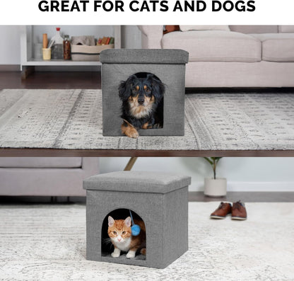 Pet House for Indoor Cats & Small Dogs, Collapsible & Foldable W/ Plush Ball Toy - Living Room Footstool Cat Condo - Stormy Gray, Small - pet needs705353104954Pet House for Indoor Cats & Small Dogs, Collapsible & Foldable W/ Plush Ball Toy - Living Room Footstool Cat Condo - Stormy Gray, Smallpet needs
