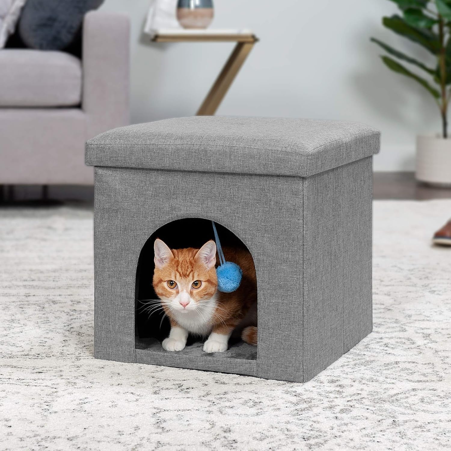 Pet House for Indoor Cats & Small Dogs, Collapsible & Foldable W/ Plush Ball Toy - Living Room Footstool Cat Condo - Stormy Gray, Small - pet needs705353104954Pet House for Indoor Cats & Small Dogs, Collapsible & Foldable W/ Plush Ball Toy - Living Room Footstool Cat Condo - Stormy Gray, Smallpet needs