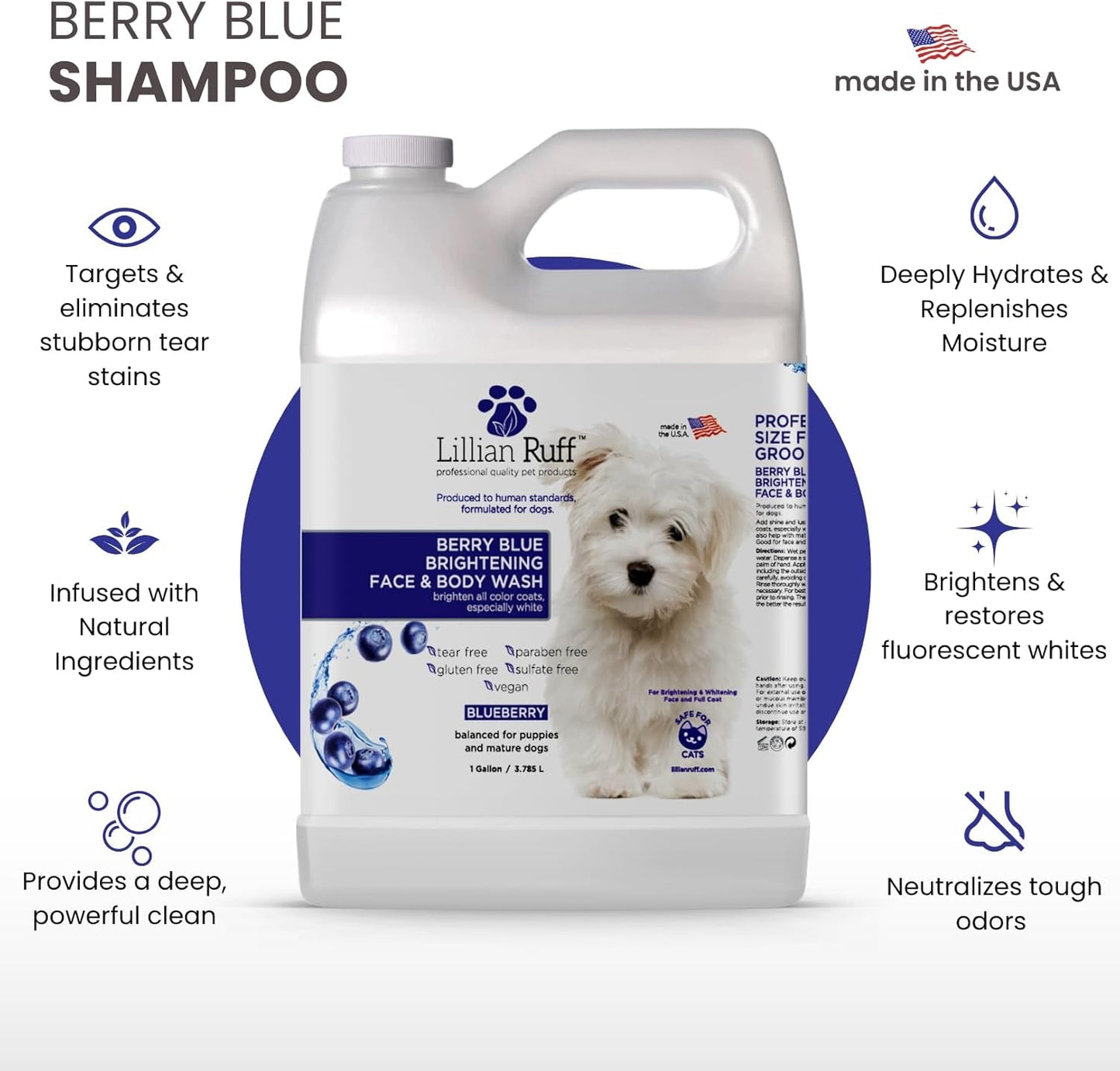 PRO Formula Berry Blue Brightening Pet Shampoo - Ultra - Hydrating Professional Whitening Dog Shampoo, Vivid Show - Quality Coat Enhancer, Tear Stain & Odor Eliminator, Vitamin B5, 128Oz+Pump - pet needs711181441017PRO Formula Berry Blue Brightening Pet Shampoo - Ultra - Hydrating Professional Whitening Dog Shampoo, Vivid Show - Quality Coat Enhancer, Tear Stain & Odor Eliminator, Vitamin B5, 128Oz+PumpBerry Blue Shampoo Gallon/Pumppet needs