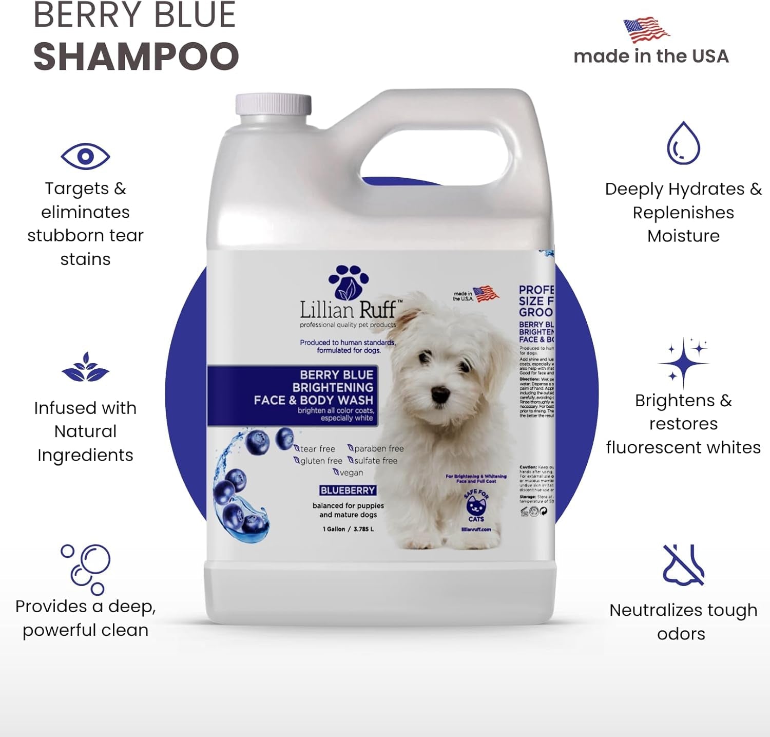 PRO Formula Berry Blue Brightening Pet Shampoo - Ultra - Hydrating Professional Whitening Dog Shampoo, Vivid Show - Quality Coat Enhancer, Tear Stain & Odor Eliminator, Vitamin B5, 128Oz+Pump - pet needs711181441017PRO Formula Berry Blue Brightening Pet Shampoo - Ultra - Hydrating Professional Whitening Dog Shampoo, Vivid Show - Quality Coat Enhancer, Tear Stain & Odor Eliminator, Vitamin B5, 128Oz+PumpBerry Blue Shampoo Gallon/Pumppet needs