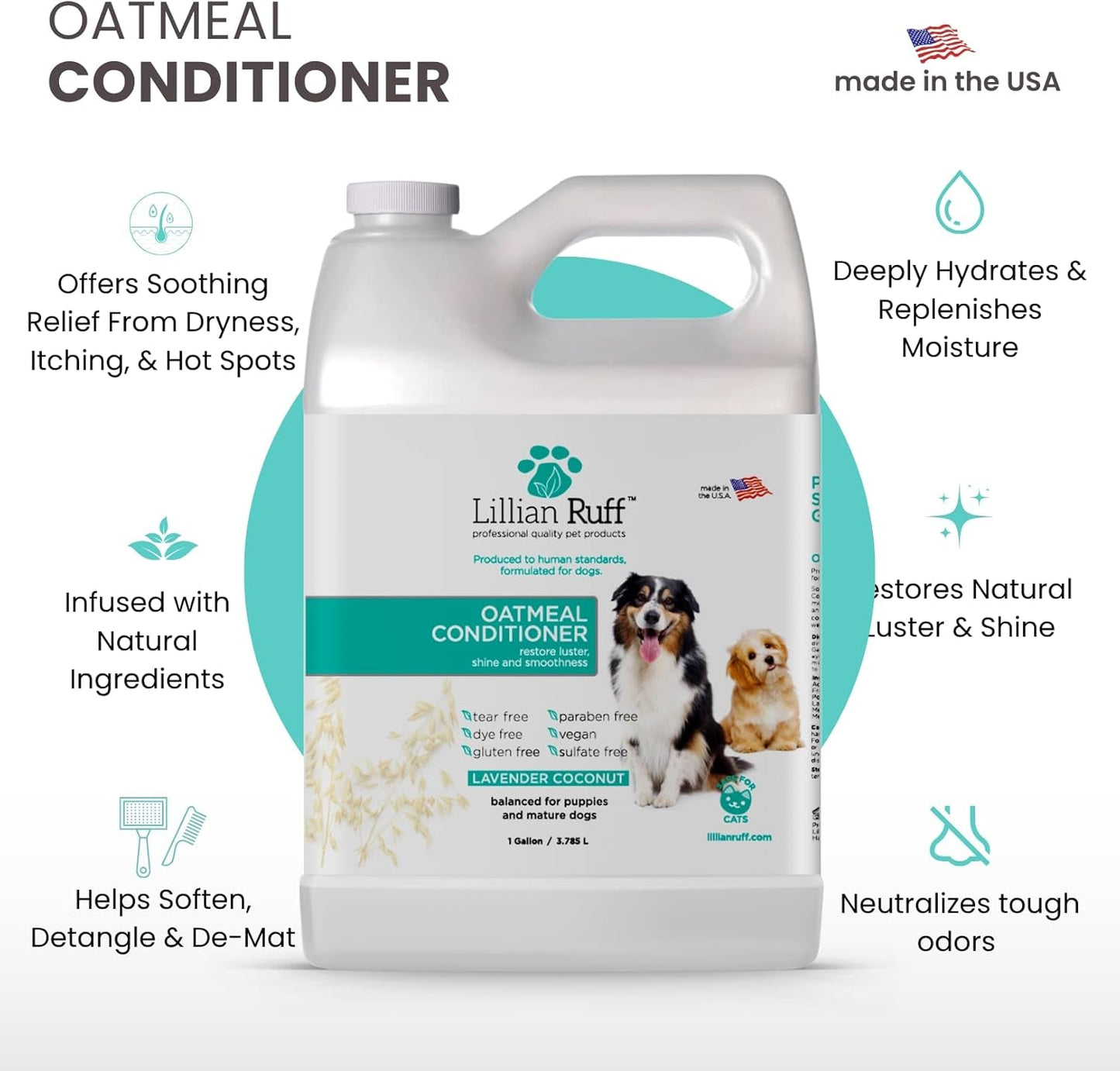 PRO Formula Oatmeal Dog Conditioner - Nourishing & Calming Relief for Allergies & Sensitive Skin - Detangles, Softens & Adds Shine with Oatmeal, Coconut Oil & Lavender - USA Made (Gallon) - pet needs7445020675648PRO Formula Oatmeal Dog Conditioner - Nourishing & Calming Relief for Allergies & Sensitive Skin - Detangles, Softens & Adds Shine with Oatmeal, Coconut Oil & Lavender - USA Made (Gallon)Gallonpet needs