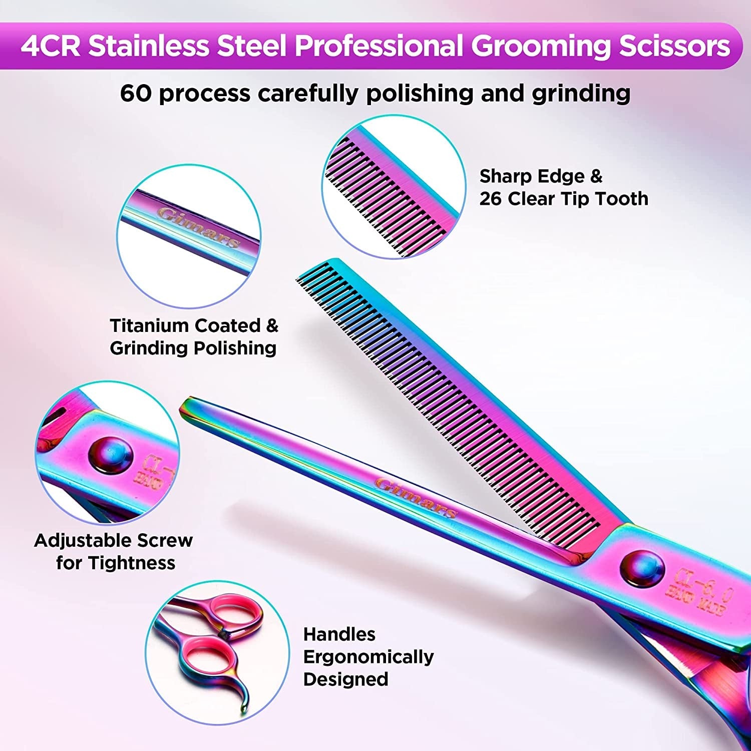 Professional 4CR Stainless Steel 6 in 1 Grooming Scissors for Dogs with Safety round Tip, Heavy Duty Titanium Coated Pet Grooming Scissor for Dogs, Cats and Other Animals - pet needs711181801576Professional 4CR Stainless Steel 6 in 1 Grooming Scissors for Dogs with Safety round Tip, Heavy Duty Titanium Coated Pet Grooming Scissor for Dogs, Cats and Other AnimalsColorful 6 In 1pet needs
