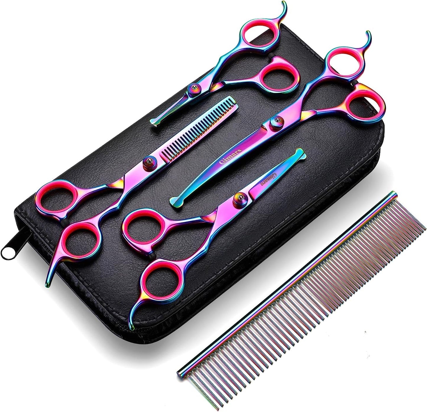 Professional 4CR Stainless Steel 6 in 1 Grooming Scissors for Dogs with Safety round Tip, Heavy Duty Titanium Coated Pet Grooming Scissor for Dogs, Cats and Other Animals - pet needs711181801576Professional 4CR Stainless Steel 6 in 1 Grooming Scissors for Dogs with Safety round Tip, Heavy Duty Titanium Coated Pet Grooming Scissor for Dogs, Cats and Other AnimalsColorful 6 In 1pet needs
