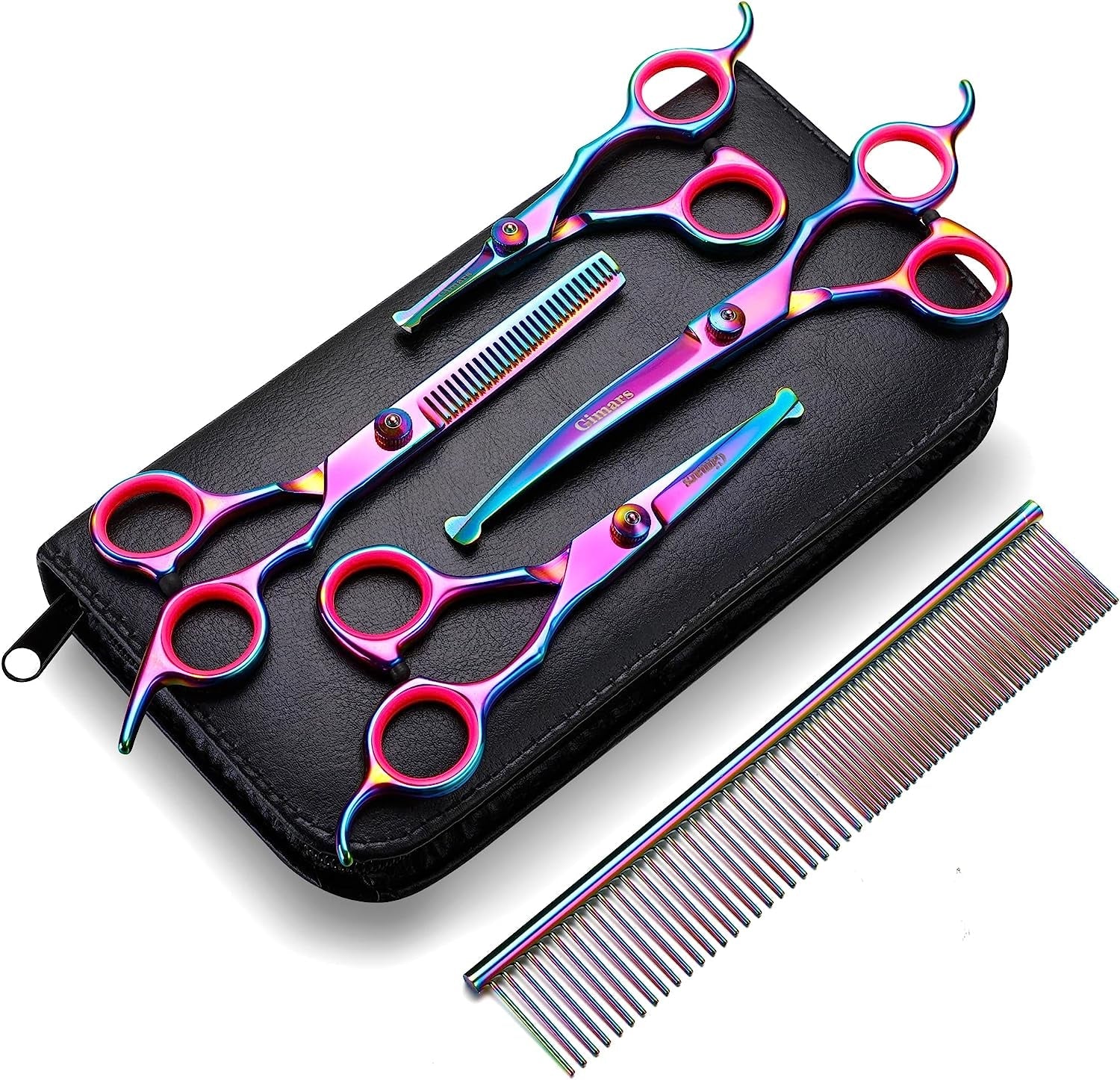 Professional 4CR Stainless Steel 6 in 1 Grooming Scissors for Dogs with Safety round Tip, Heavy Duty Titanium Coated Pet Grooming Scissor for Dogs, Cats and Other Animals - pet needs711181801576Professional 4CR Stainless Steel 6 in 1 Grooming Scissors for Dogs with Safety round Tip, Heavy Duty Titanium Coated Pet Grooming Scissor for Dogs, Cats and Other AnimalsColorful 6 In 1pet needs