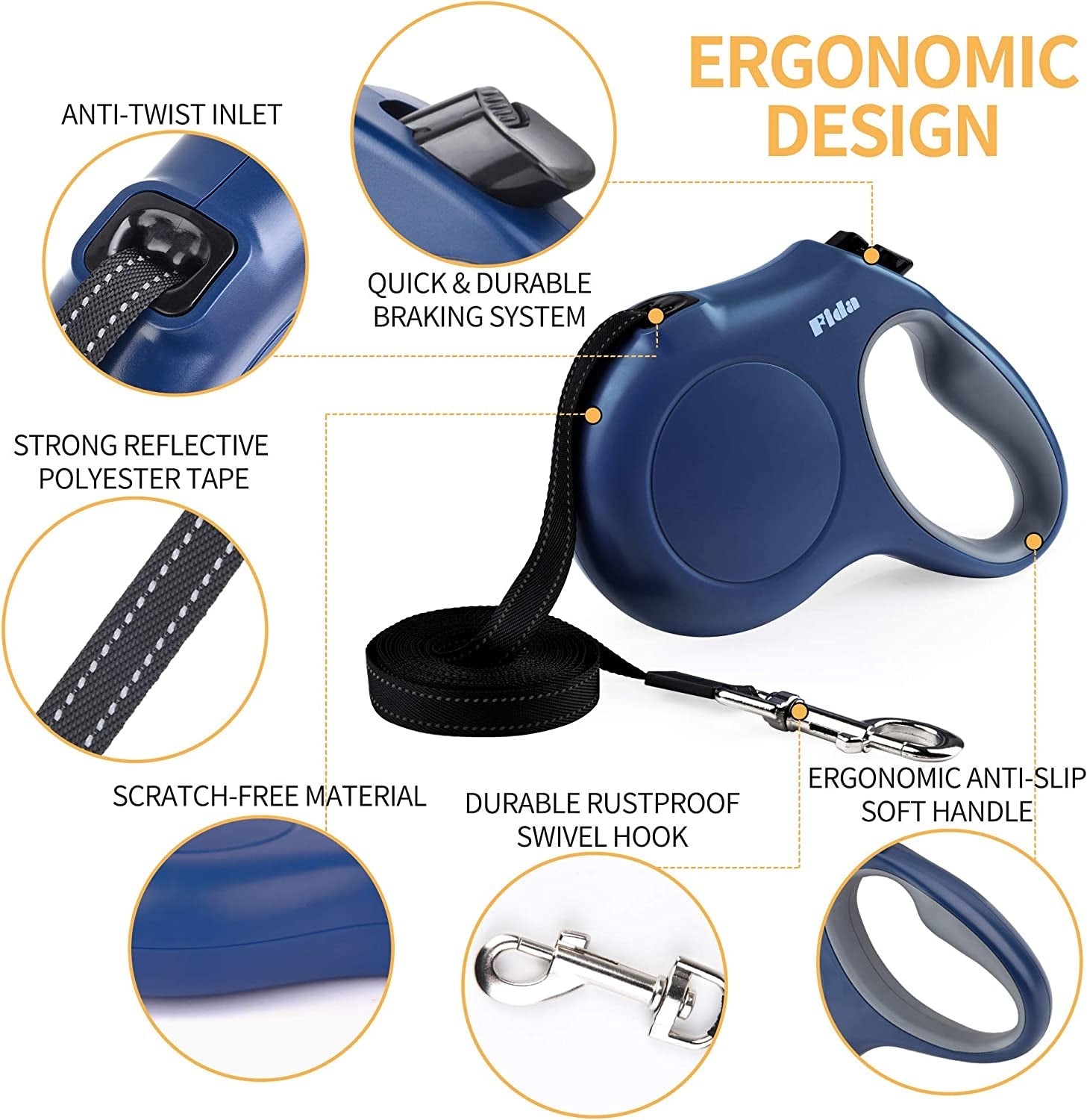 Retractable Dog Leash with Dispenser and Poop Bags, 16 Ft Pet Walking Leash for Large Dog up to 110 Lbs, Anti - Slip Handle, Tangle - Free, Reflective Nylon Tape (L, Navy Blue) - pet needs313026570502Retractable Dog Leash with Dispenser and Poop Bags, 16 Ft Pet Walking Leash for Large Dog up to 110 Lbs, Anti - Slip Handle, Tangle - Free, Reflective Nylon Tape (L, Navy Blue)Navy BlueLarge, 16FtLarge, 16Ftpet needs