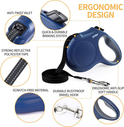 Retractable Dog Leash with Dispenser and Poop Bags, 16 Ft Pet Walking Leash for Large Dog up to 110 Lbs, Anti - Slip Handle, Tangle - Free, Reflective Nylon Tape (L, Navy Blue) - pet needs313026570502Retractable Dog Leash with Dispenser and Poop Bags, 16 Ft Pet Walking Leash for Large Dog up to 110 Lbs, Anti - Slip Handle, Tangle - Free, Reflective Nylon Tape (L, Navy Blue)Navy BlueLarge, 16FtLarge, 16Ftpet needs