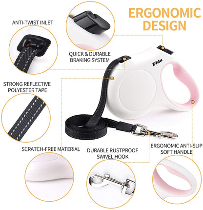 Retractable Dog Leash with Dispenser and Poop Bags, 16 Ft Pet Walking Leash for Large Dog up to 110 Lbs, Anti - Slip Handle, Tangle Free, Reflective Nylon Tape (L, White) - pet needs726084797680Retractable Dog Leash with Dispenser and Poop Bags, 16 Ft Pet Walking Leash for Large Dog up to 110 Lbs, Anti - Slip Handle, Tangle Free, Reflective Nylon Tape (L, White)WhiteLarge, 16FtLarge, 16Ftpet needs