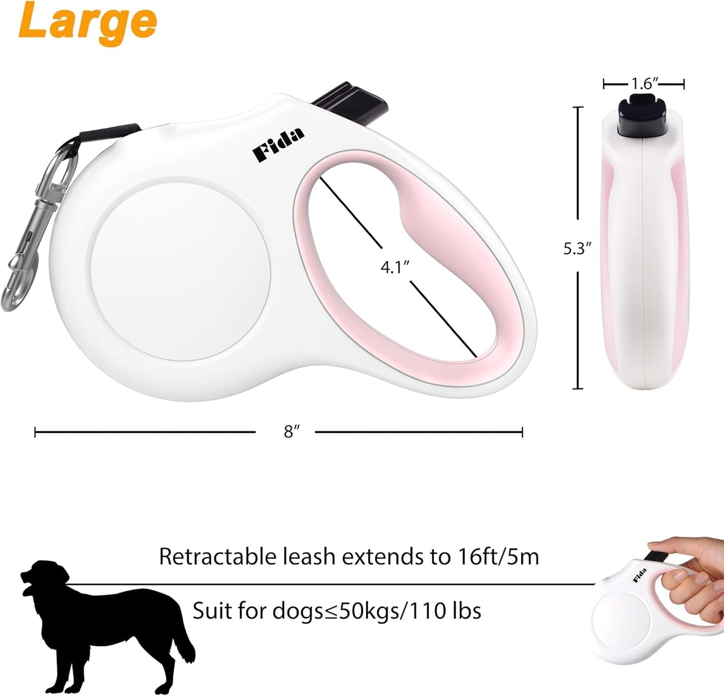 Retractable Dog Leash with Dispenser and Poop Bags, 16 Ft Pet Walking Leash for Large Dog up to 110 Lbs, Anti - Slip Handle, Tangle Free, Reflective Nylon Tape (L, White) - pet needs726084797680Retractable Dog Leash with Dispenser and Poop Bags, 16 Ft Pet Walking Leash for Large Dog up to 110 Lbs, Anti - Slip Handle, Tangle Free, Reflective Nylon Tape (L, White)WhiteLarge, 16FtLarge, 16Ftpet needs