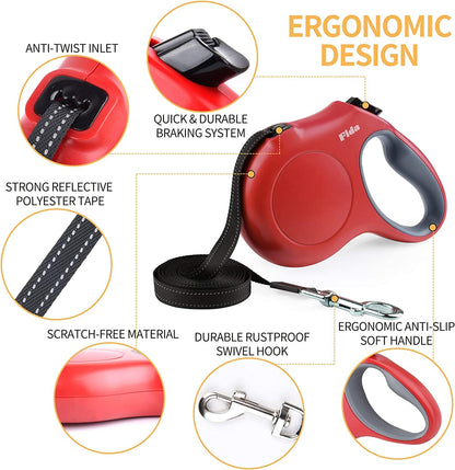 Retractable Dog Leash with Dispenser and Poop Bags, 16 Ft Pet Walking Leash for Medium Dog or Cat up to 44 Lbs, Anti - Slip Handle, Tangle Free, Reflective Nylon Tape (M, Red) - pet needs7445001555587Retractable Dog Leash with Dispenser and Poop Bags, 16 Ft Pet Walking Leash for Medium Dog or Cat up to 44 Lbs, Anti - Slip Handle, Tangle Free, Reflective Nylon Tape (M, Red)RedMedium, 16FtMedium, 16Ftpet needs