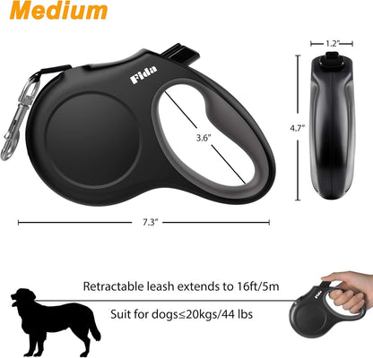 Retractable Dog Leash with Dispenser and Poop Bags, 16 Ft Pet Walking Leash for Medium Dog or Cat up to 44 Lbs, Anti - Slip Handle, Tangle - Free, Reflective Nylon Tape (M, Black) - pet needs7445030839863Retractable Dog Leash with Dispenser and Poop Bags, 16 Ft Pet Walking Leash for Medium Dog or Cat up to 44 Lbs, Anti - Slip Handle, Tangle - Free, Reflective Nylon Tape (M, Black)BlackMedium, 16FtMedium, 16Ftpet needs
