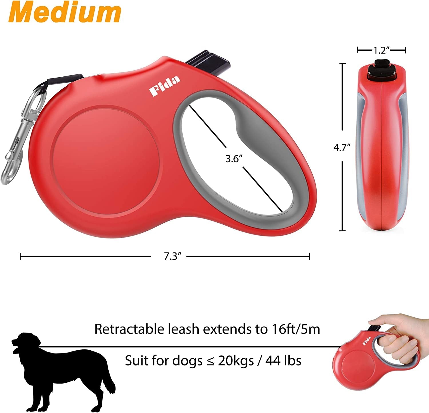 Retractable Dog Leash with Dispenser and Poop Bags, 16 Ft Pet Walking Leash for Medium Dog or Cat up to 44 Lbs, Anti - Slip Handle, Tangle Free, Reflective Nylon Tape (M, Red) - pet needs7445001555587Retractable Dog Leash with Dispenser and Poop Bags, 16 Ft Pet Walking Leash for Medium Dog or Cat up to 44 Lbs, Anti - Slip Handle, Tangle Free, Reflective Nylon Tape (M, Red)RedMedium, 16FtMedium, 16Ftpet needs
