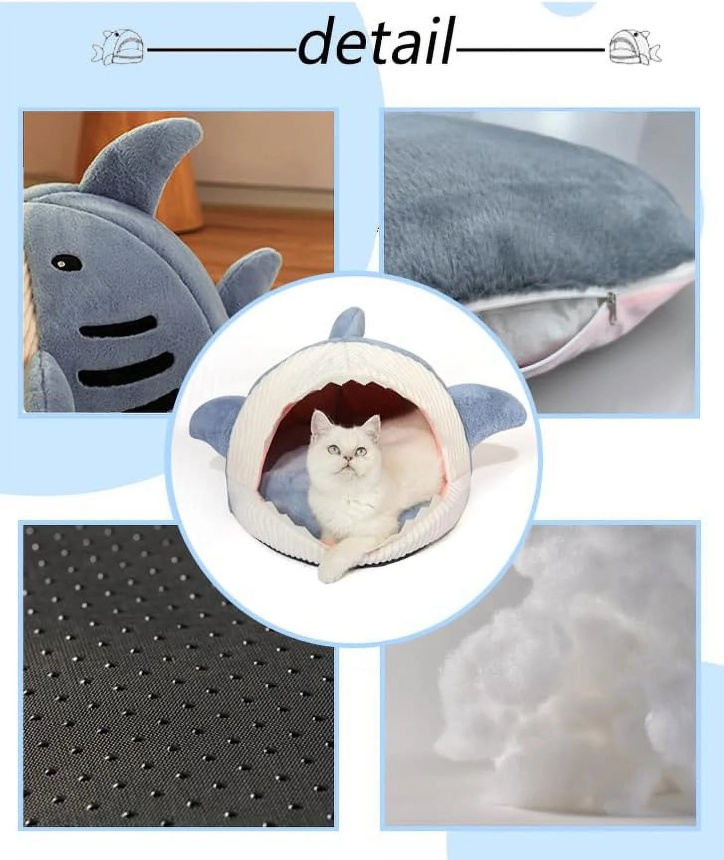 Shark Shape Cat Cave Bed Thick Cushion Kitten Soft Warm House Indoor Cats Cute Tent Removable Washable Cushioned Pillow anti Slip Bottom Hut Sleeping - pet needs7445020637677Shark Shape Cat Cave Bed Thick Cushion Kitten Soft Warm House Indoor Cats Cute Tent Removable Washable Cushioned Pillow anti Slip Bottom Hut SleepingBlue19.68" X 19.68" X 14.17"19.68" X 19.68" X 14.17"pet needs