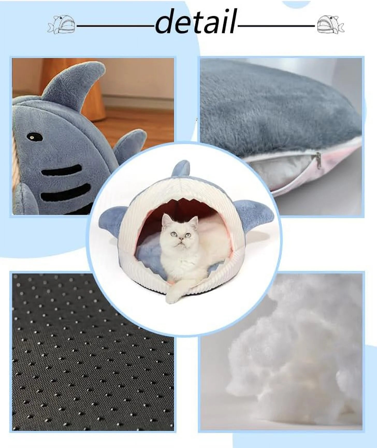 Shark Shape Cat Cave Bed Thick Cushion Kitten Soft Warm House Indoor Cats Cute Tent Removable Washable Cushioned Pillow anti Slip Bottom Hut Sleeping - pet needs7445020637677Shark Shape Cat Cave Bed Thick Cushion Kitten Soft Warm House Indoor Cats Cute Tent Removable Washable Cushioned Pillow anti Slip Bottom Hut SleepingBlue19.68" X 19.68" X 14.17"19.68" X 19.68" X 14.17"pet needs