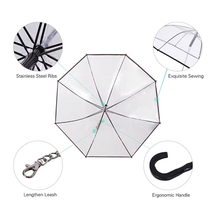 Transparent Pet Umbrellas Small Medium Dog Umbrella with Dog Leash Iron Chain as Raincoat for Dog Rainwear Pet Accessories Tools - pet needs726084819337Transparent Pet Umbrellas Small Medium Dog Umbrella with Dog Leash Iron Chain as Raincoat for Dog Rainwear Pet Accessories ToolsWhitepet needs