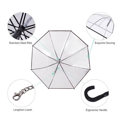 Transparent Pet Umbrellas Small Medium Dog Umbrella with Dog Leash Iron Chain as Raincoat for Dog Rainwear Pet Accessories Tools - pet needs726084819337Transparent Pet Umbrellas Small Medium Dog Umbrella with Dog Leash Iron Chain as Raincoat for Dog Rainwear Pet Accessories ToolsWhitepet needs